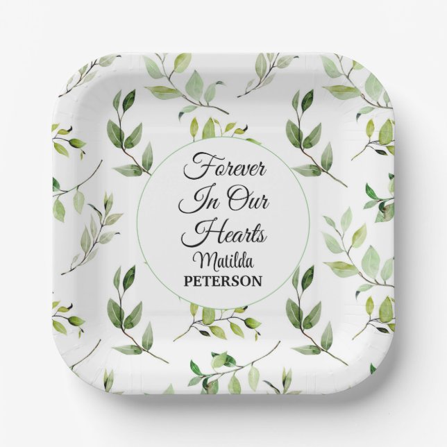Assiettes En Carton Jardin vert Funérailles Feuilles (Recto)