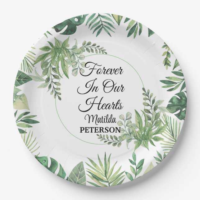 Assiettes En Carton Jardin vert Funérailles Feuilles (Devant)