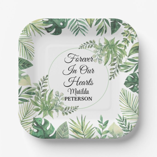 Assiettes En Carton Jardin vert Funérailles Feuilles (Recto)