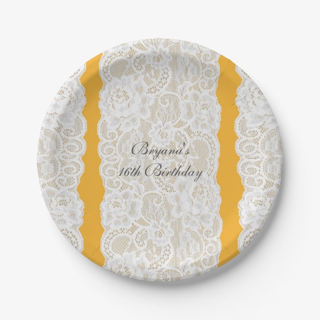 Assiettes En Carton Jaune & Blanche Lace Lumineuse Élégante Parti Rust (Devant)