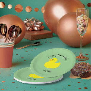 Assiettes En Carton Jaune Canard Joyeux Anniversaire Couleur verte