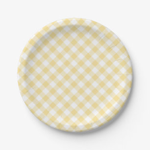 Assiettes En Carton Jaune Canari Gingham Rétro