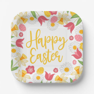 Assiettes En Carton Jaune Floral Rouge Pâques Printemps