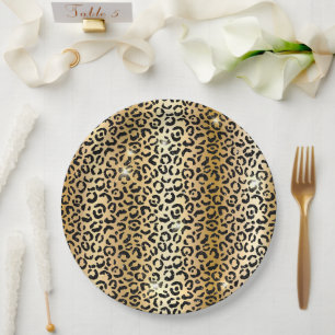 Assiettes En Carton Jaune Glam Parties scintillant noire Leopard