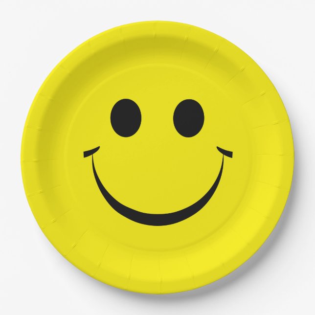 Assiettes En Carton Jaune Joyeux Visage Anniversaire (Devant)