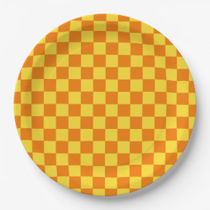 Assiettes En Carton Jaune Orange Checkboard À damiers Checkpoint