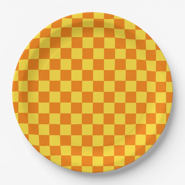 Assiettes En Carton Jaune Orange Checkboard À damiers Checkpoint (Devant)