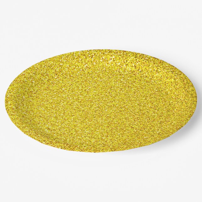 Assiettes En Carton Jaune Paillettes Or Étincelle Mariages Anniversair (Angle)