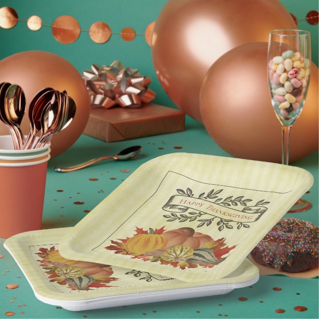 Assiettes En Carton Jaune Thanksgiving Citrouilles et Squash (Multi)