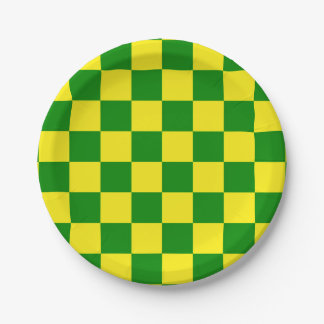 Assiettes En Carton Jaune vert À damiers Motif chèque