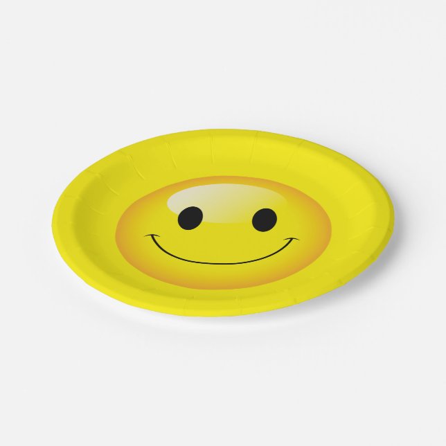 Assiettes En Carton Jaune Visage Joyeux Anniversaire Emoji Party (Angle)