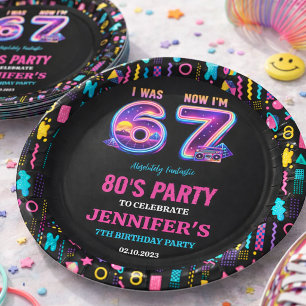 Assiettes En Carton J'avais 6 ans Maintenant j'ai 7 ans Rétro Néon 7e