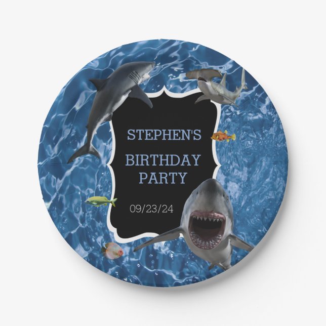 Assiettes En Carton Jaw-some Great White Shark Anniversaire (Devant)