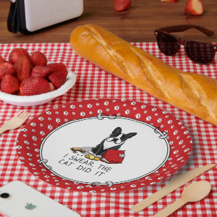Assiettes En Carton Je jure, le chat l'a fait Boston Terrier Dog (noir