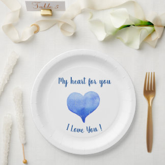 Assiettes En Carton Je t'aime Cœur Bleu Mignon Saint Valentin