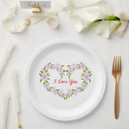 Assiettes En Carton Je t'aime Fleurs mignonnes
