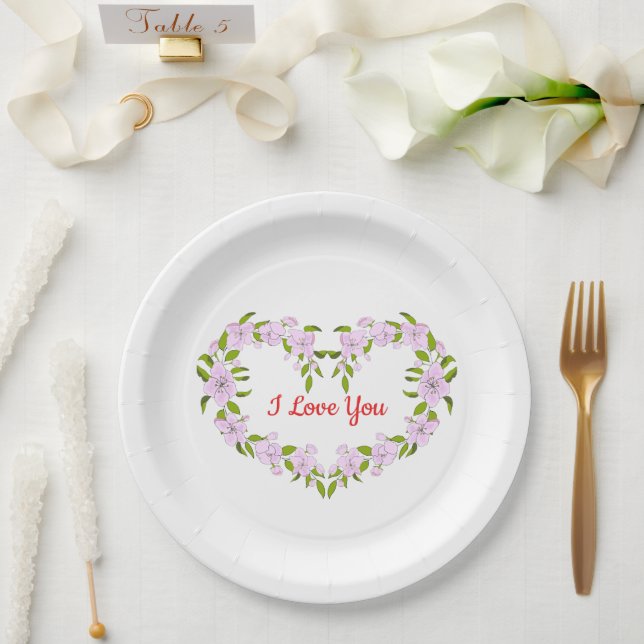 Assiettes En Carton Je t'aime Fleurs mignonnes (Mariage)