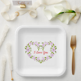 Assiettes En Carton Je t'aime fleurs mignonnes