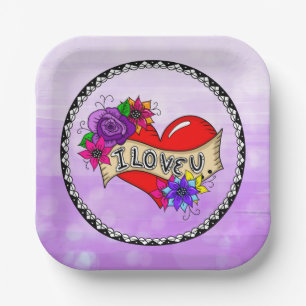 Assiettes En Carton Je T'Aime   Street Art Graffiti Urban Heart