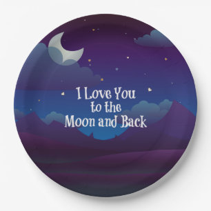 Assiettes En Carton Je t'aime sur la Lune et sur le dos,