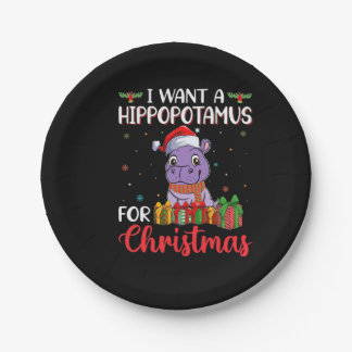 Assiettes En Carton Je veux un hippopotame pour Noël