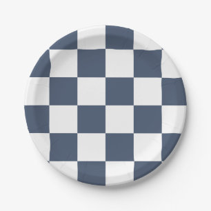 Assiettes En Carton Jeans bleus À damiers bleu/blanc