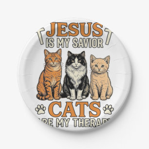 Assiettes En Carton Jésus et les chats sont ma thérapie Vintage T-shir