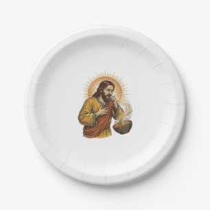 Assiettes En Carton Jésus s'étouffant avec un miettes de chips de tort