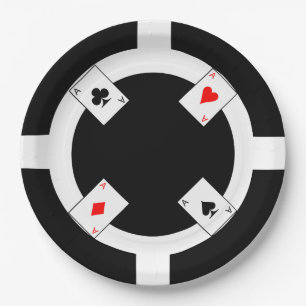 Assiettes En Carton Jeton de poker - noir