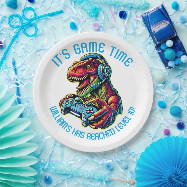 Assiettes En Carton Jeu Vidéo Dinosaur Jeu Anniversaire (Fête)
