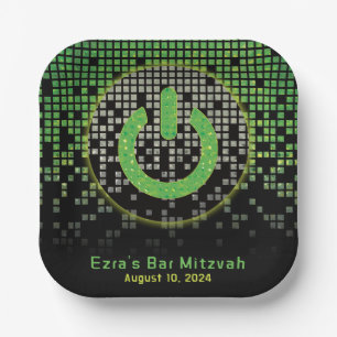 Assiettes En Carton Jeu vidéo noir vert Gamer Bar Mitzvah