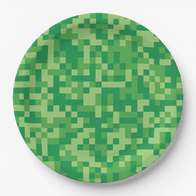 Assiettes En Carton Jeu Vidéo Pixellée Vert Anniversaire (Devant)