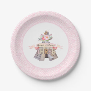 Assiettes En Carton Jeune 3ème anniversaire sauvage de Teepee tribal