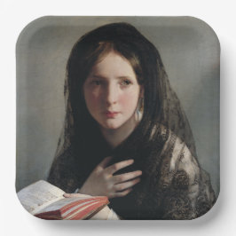 Assiettes En Carton Jeune femme perdue dans les rêves (Lire un livre)