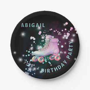 Assiettes En Carton Jeune fille Roller Patinage Noir fête d'anniversai
