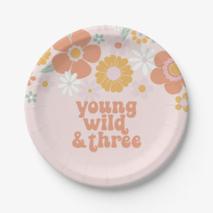 Assiettes En Carton Jeune Sauvage Trois Floral Rétro anniversaire