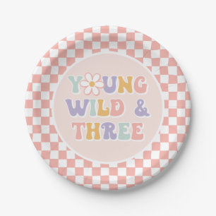 Assiettes En Carton Jeune Sauvage Trois Groovy Rose Daisy Checker