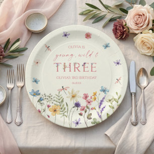 Assiettes En Carton Jeune Sauvage & Troisième Anniversaire de Wildflow