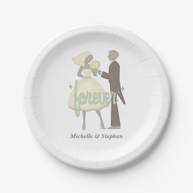 Assiettes En Carton Jeunes mariés de jour du mariage personnalisés (Devant)