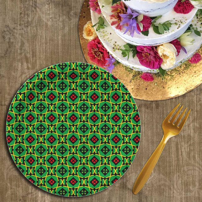 Assiettes En Carton Jeux de table Jamaïque, Coeurs et drapeau Jamaïque (Créateur téléchargé)