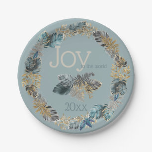 Assiettes En Carton Joie au Monde Blue Tropical Christmas Foliage