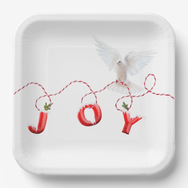 Assiettes En Carton Joie de Noël avec la colombe blanche (Recto)