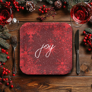 Assiettes En Carton Joie de Noël Flocons de neige rouges qui tombent