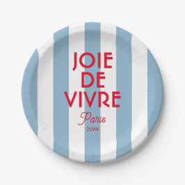 Assiettes En Carton Joie De Vivre Paris French Blue Cabana Stripe