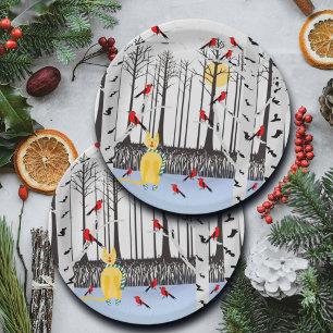 Assiettes En Carton Joie d'hiver - Chat avec foulard Birch Trees Cardi