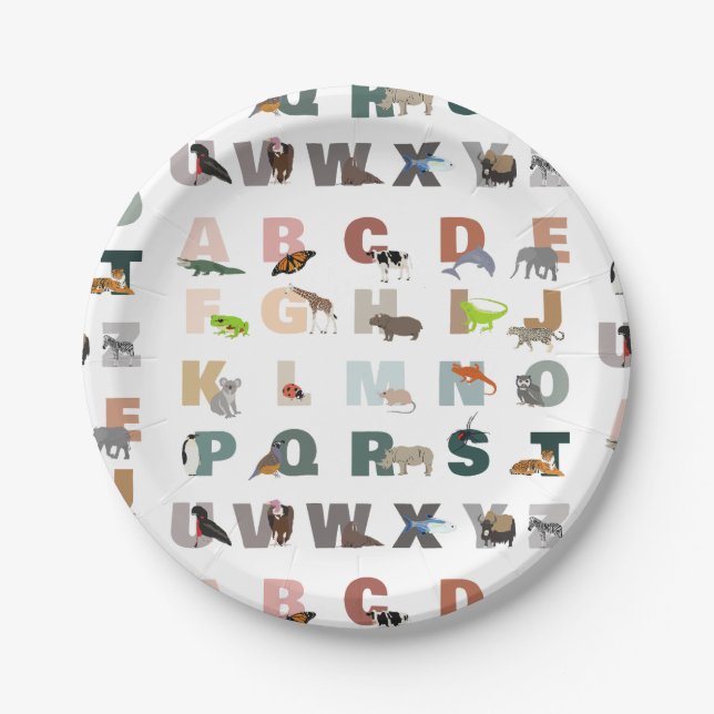Assiettes En Carton Joli Alphabet ABC Animaux (Devant)