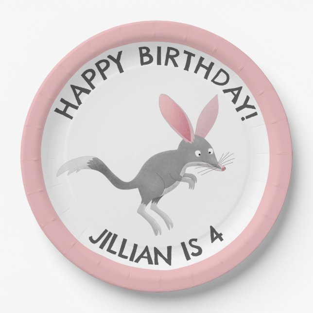 Assiettes En Carton Joli anniversaire bilby australien personnalisé (Devant)