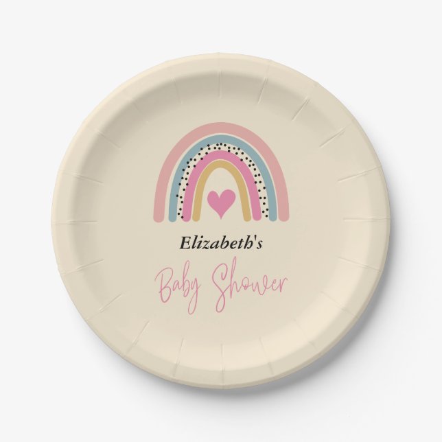Assiettes En Carton Joli arc-en-ciel avec Baby shower Heart Girl (Devant)