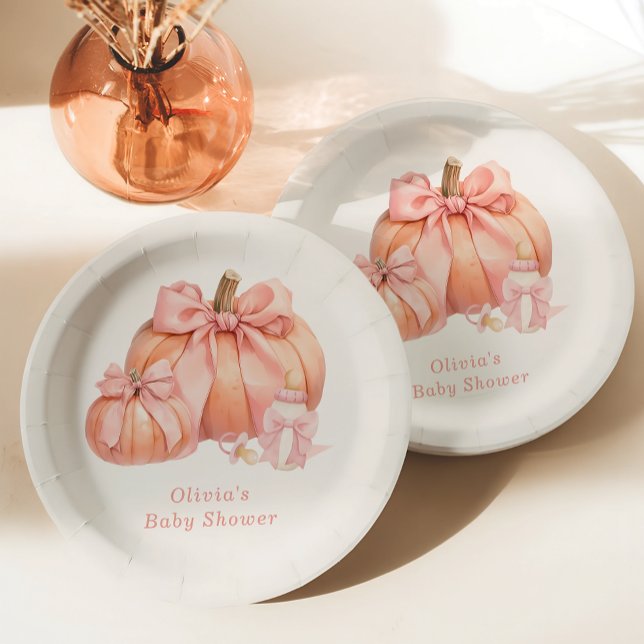Assiettes En Carton Joli Baby shower Citrouille rose Bow (Créateur téléchargé)