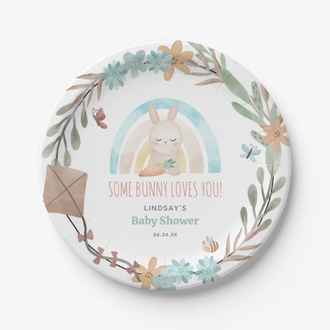 Assiettes En Carton Joli Baby shower de lapin en aquarelle (Devant)